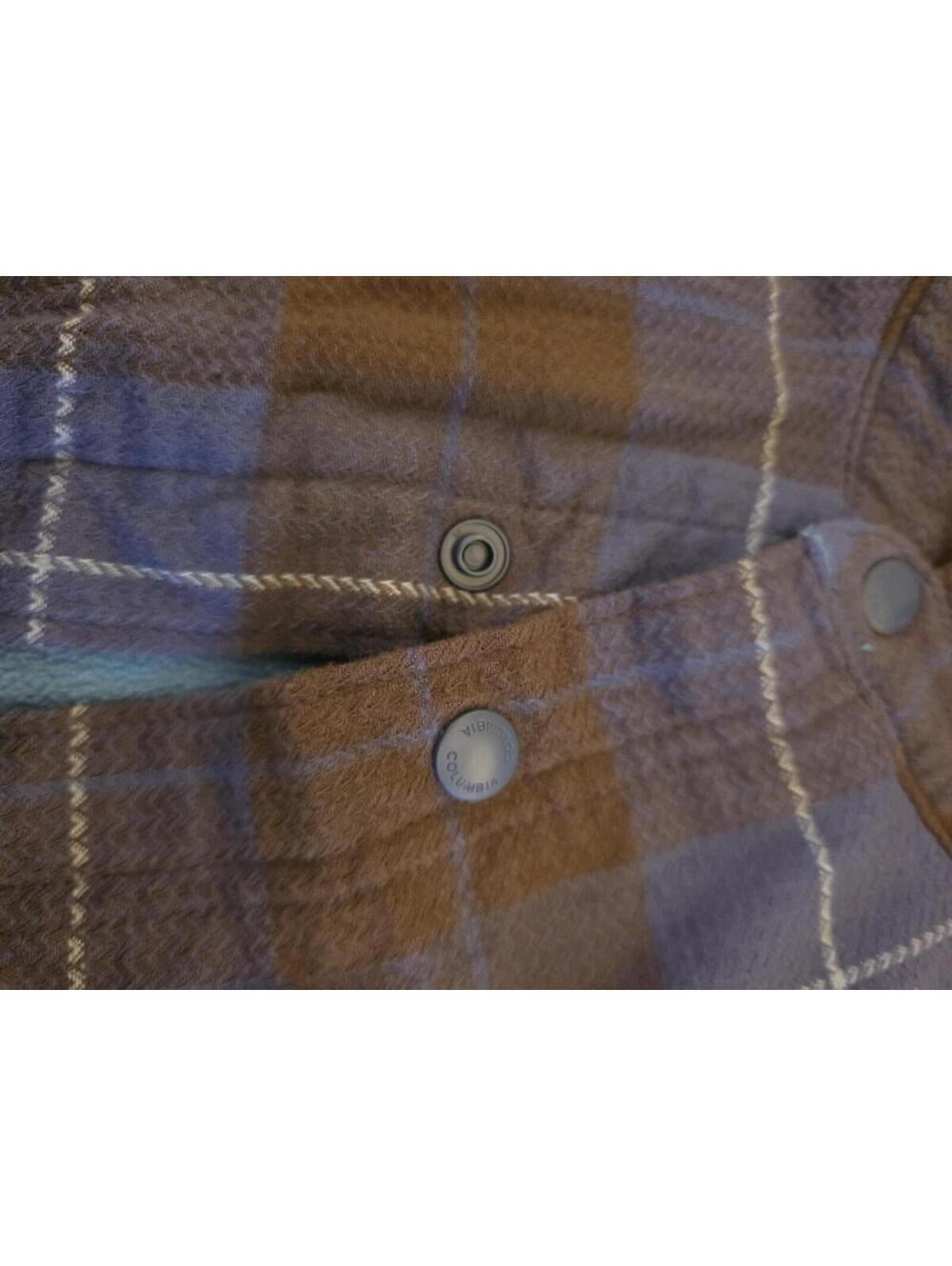 Columbia Mens XL Gray Black Plaid Fleece Snap Shirt Jacket Shacket